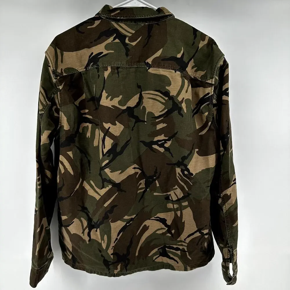 Wallace & Barnes J.Crew Shirt Jacket Camouflage Cotton Canvas Zip Up Green Large